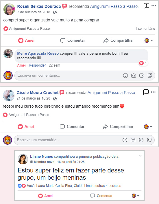 Depoimento das pessoas no Facebook